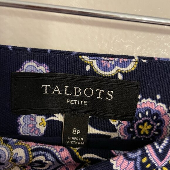 Talbots Petite Sz 8P Navy Blue Cotton Blend Preppy Paisley Canvas A-Line Skirt - Picture 9 of 10